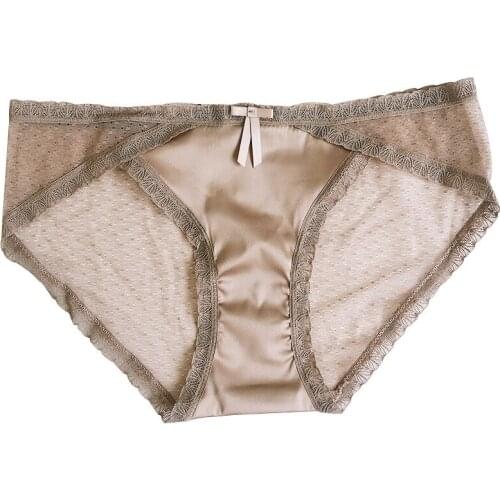 Japanese lace romantic satin in low waist sexy net gauze wave dot underwear cotton crotch no trace triangle pants female