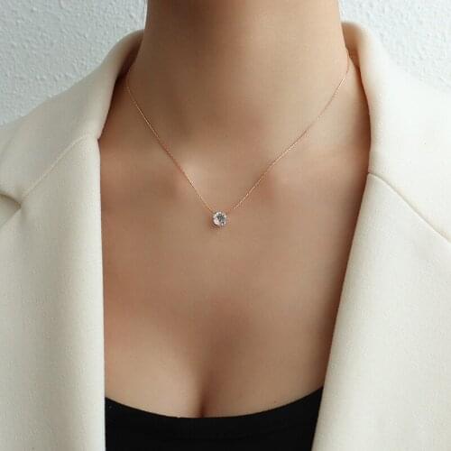 Ins Hot 18K Gold Plated Thin Vertical Chain Single Drill Clavicle Chain Zircon Stainless Steel Necklace For Women Girls Gift