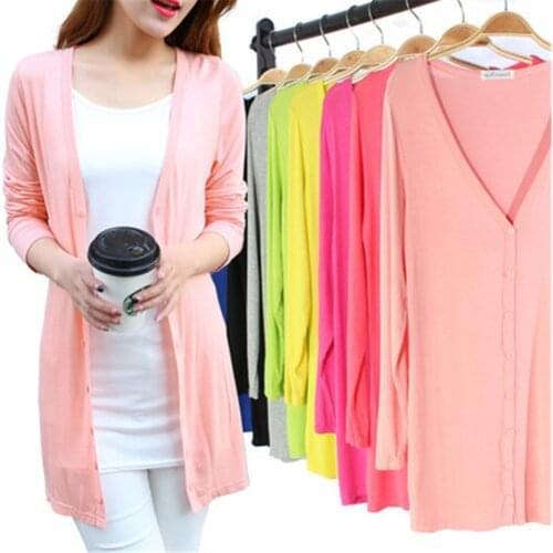 2021 Women Midi Long Cardigan Summer Autumn Thin Silk Knitted Cardigans Female Casual Loose Sweater Coat Jacket Plus Size ZY5980