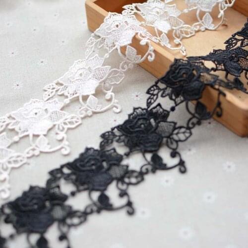 22Yds Ivory White Black Polyester Rose Flower Embroidered Lace Trim Ribbon Handmade DIY Sewing Craft White Laces Edge Decoration
