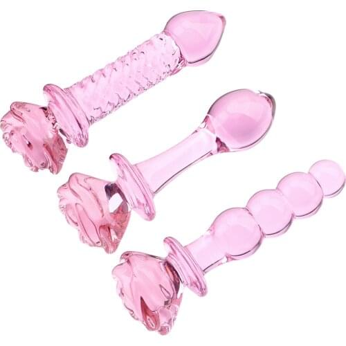 Anal Bead Butt Stimulation Glass Dildo Prostate Massager Sex Shop Sex Toys for Women Pink Rose Flower Shape Anal Plug