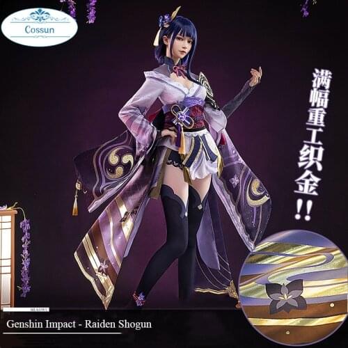 Anime!Genshin Impact Raiden Shogun Game Suit Elegant Uniform Cosplay Costume Halloween Party Role Play Outfit For Women 2021 NEW