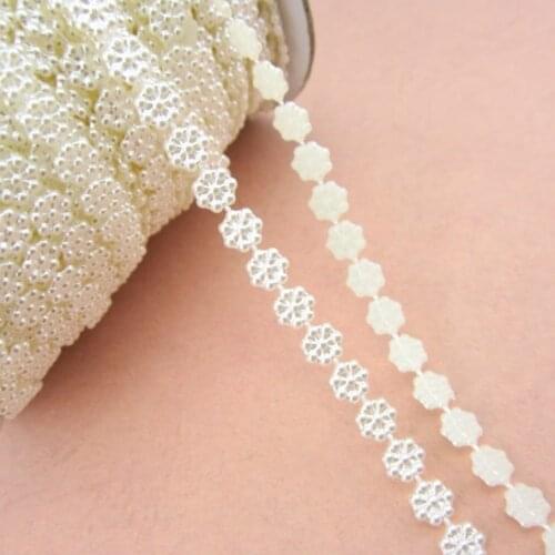Free Shipping 5Meters 7mm Craft Flower Design Imitation Pearl Beads Cotton Line Chain For DIY Wedding Party Decoration Party