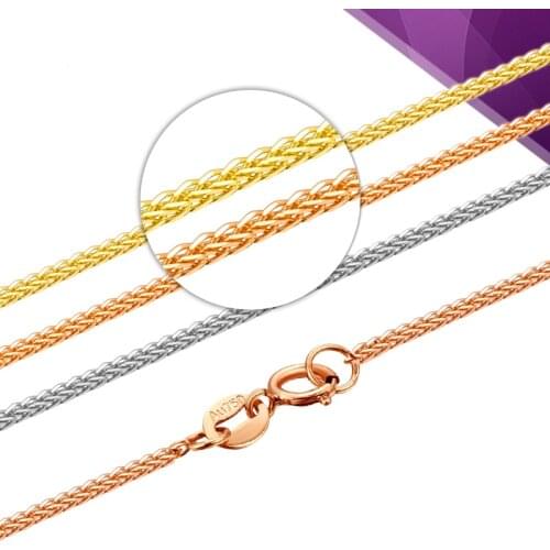 Pure 18K Yellow Gold Necklace Chain AU750 Gold Wheat Chain Necklace