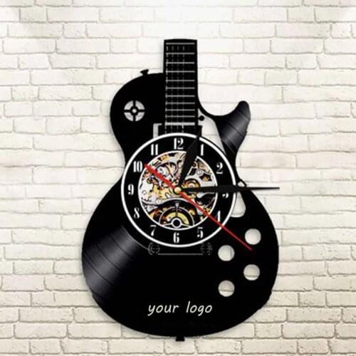 Acoustic Guitar Drum Vinyl Record Wall Clock Rock Music Theme Wall Art Musical Instrument Vinyl Clock Wall Watch Home Decor