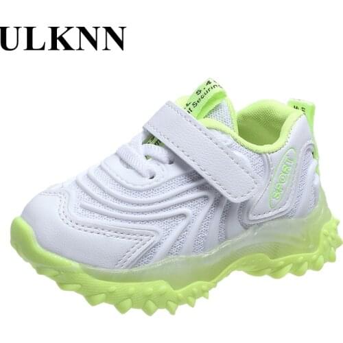 2021 Children Sports Casual Shoes Boy With Lamp Net Cloth Shoes Kids Light Shine Shoe Baby Girls Green Sneakers For Infant
