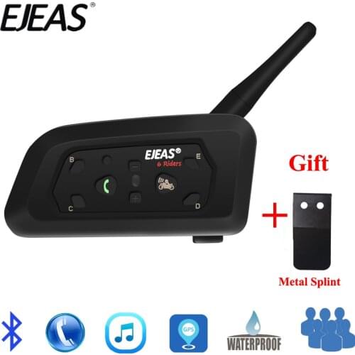 EJEAS V6 PRO Bluetooth Motorcycle BT Communicator Helmet Intercom Headset with 1200m Interphone for 6 Riders + Metal Splint