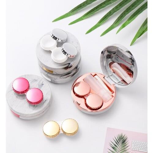 1PC Mini Fashion Cute Unisex Contact Lens Case Portable Travel Marble Stripe Glasses Lenses Box Eyes Care Kit Storage