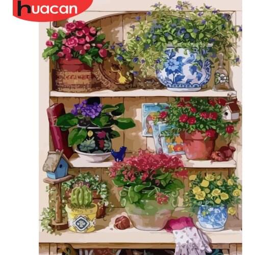 HUACAN Pictures By Numbers Flowers HandPainted Coloring Drawing Kits Canvas Oil Painting Flower Stand DIY Gift Home Decoration
