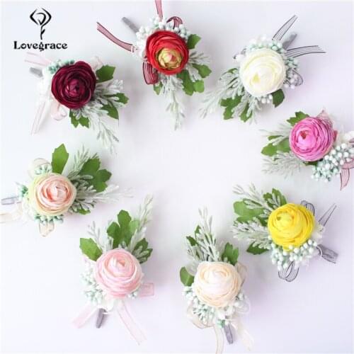 Lovegrace Artificial Rose Wrist Flower Corsage Bride Bridesmaids Gift Elastic Wedding Bouquet Gifts for Guests Bridal Supplies