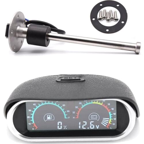 2 In 1 Fuel Level Gauge + Voltmeter Meter Horizontal LCD Digital 12v/24v With Sensor 100mm~600mm Universal Car Truck For Toyota