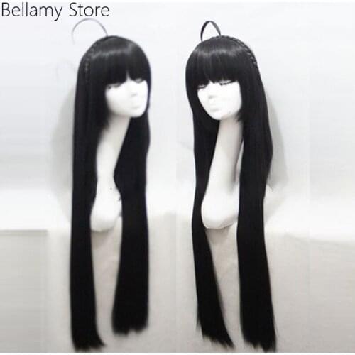 Game ELSWORD Little Specter Cosplay Wigs Long Black Halloween Party Heat Resistant Synthetic Hairwear+Wig Cap