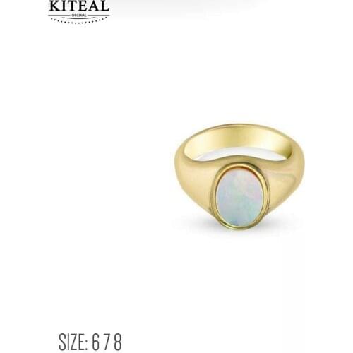 KITEAL 2020 Lovely Gold color size 6 7 8 women wedding rings Ellipses oval white shell Jewelry on the neck Women jewelry