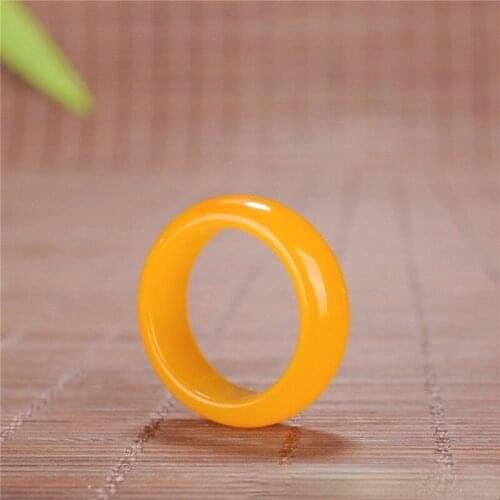 Natural Yellow Jade Ring Chinese Jadeite Hand-Carved Fashion Charm Jewellery Accessories Amulet for Men Women Her Lucky Gifts