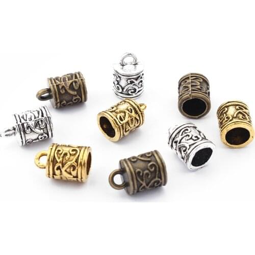 20Pcs Tibetan Silver/Bronze/Gold Snap End Caps Beads Tassel Cap Charms For 5mm Round Leather Cord Bracelet Jewelry Accessories