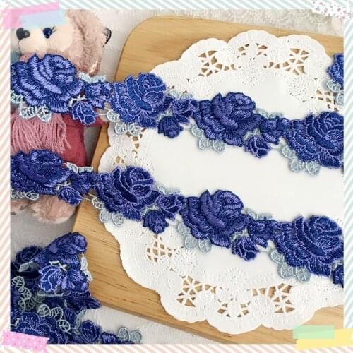 3Yds/Lot)4cm Wide Blue Purple Mixed Hollow Rose Floral High Quality Venise Lace DIY Handmade Lace Accessories Textile Fabrics