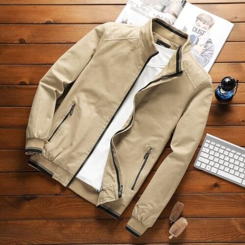 Mens Jacket Spring and Autumn New Stand-up Collar Padded Tooling Wash Jacket Mens Casual Mens Fashion Trendy Men