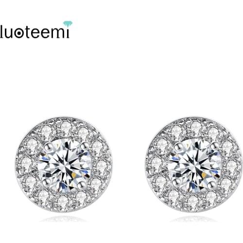LUOTEEMI Simple Clear Round Stud Earring for Women Cubic Zirconia Korean Fashion Jewelry 2021 Oro Laminado Aretes