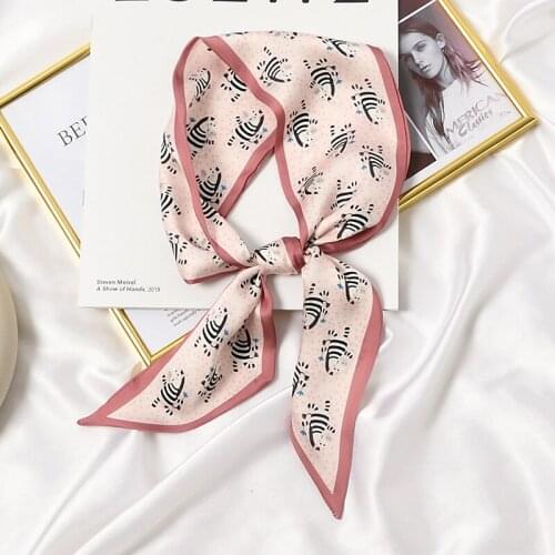 Cute Animals Printed Lady Silk Skinny Neck Scarves Head Band Wraps Foulard Long Ribbon Neckerchief Women Accessories Tie Shawls