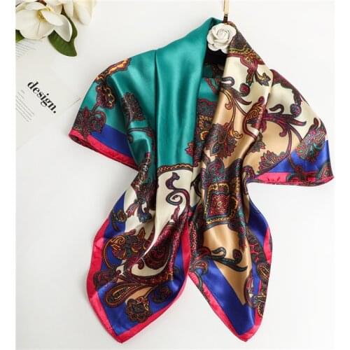 Fashion Square Silk Scarf Print 90cm*90cm Neckerchief Shawl Wrap Hairband Muslim Women Headscarves Bandana Suit Spring Summer
