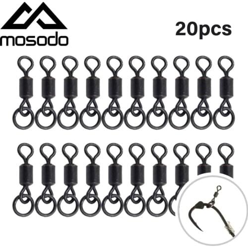 Mosodo 20PCS Carp Fishing Swivels Quick Change Flexi Ring Swivels Matt Black Micro Hook Ring Link Ring with Rolling Swivel