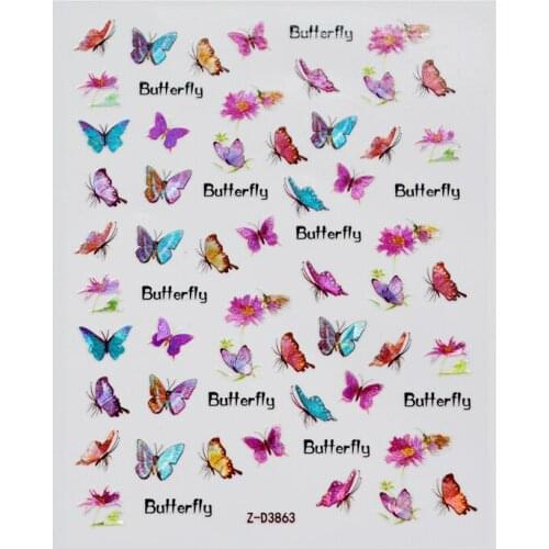 10PCS new colorful pink yellow red transfer adhesive butterfly nail stickers nail decoration accessories decal stickers