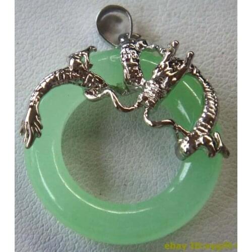 Fancy green circle Natural Stone dragon pendant