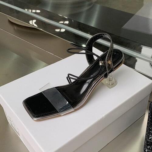 Summer New PVC Transparent Pumps Ankle Strap Sandals Women Sexy Open Toe Crystal Thin High Heels Sandals Female Wedding Shoes