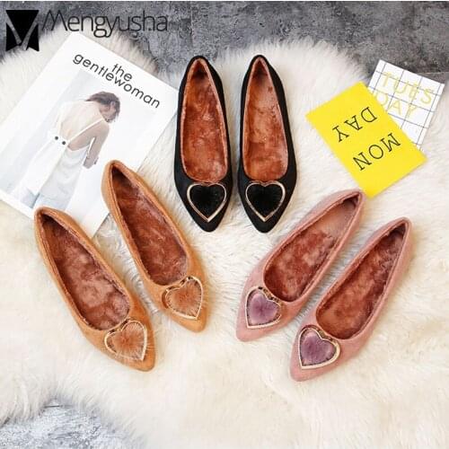 Newest Winter plush mules women mink fur lazy flats big size heart buckle soft sole loafers warm korean oxford snow shoes femme