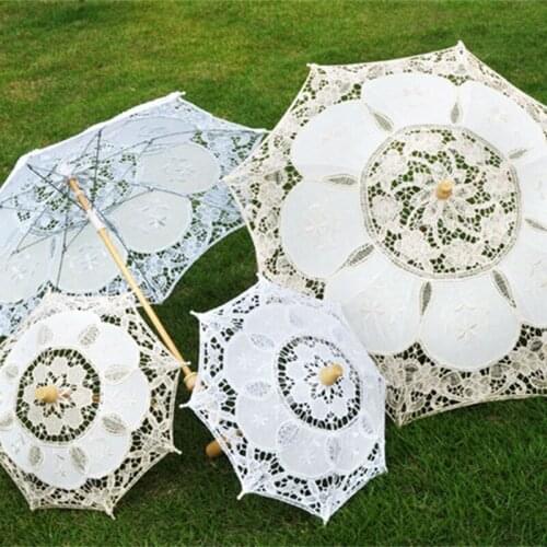 New Wedding Lace Umbrella Cotton Embroidery Bridal Umbrella White Beige Parasol Sun Umbrella For Wedding Decoration Photography