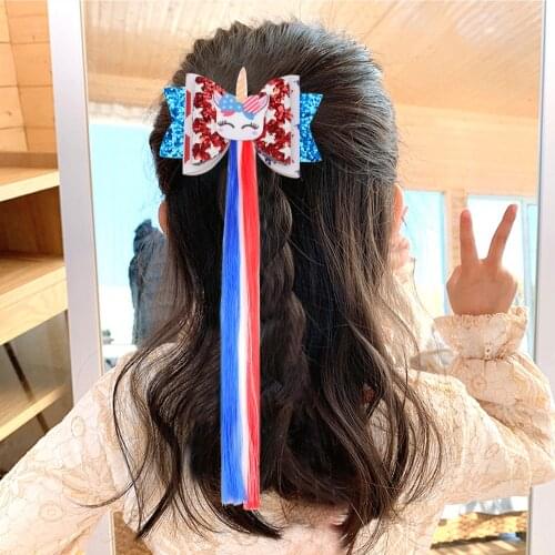Oaoleer Cute Girls Lovely Colorful Wigs Bow Hairpins Sweet Girls Cartoon Rainbow Headband Cute Kid Styling Tool Hair Accessories