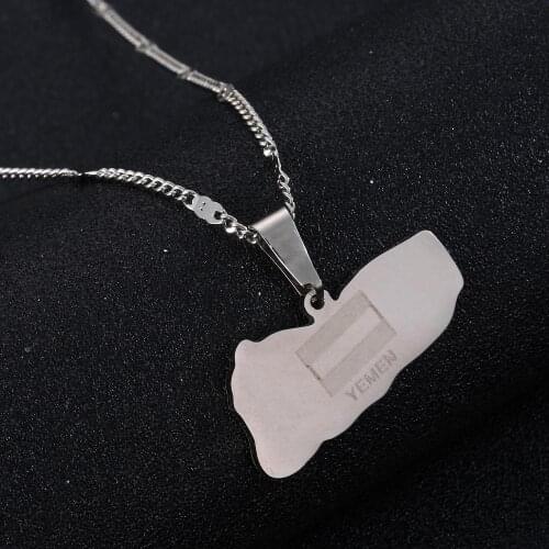 Stainless Steel Yemen Map and Flag Necklace Trendy Maps of Yemeni Chain Jewelry