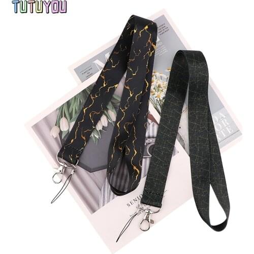 PC3095 Marbling Lanyards Id Badge Holder Keychain ID Card Pass Gym Mobile Badge Holder Lanyard Key Holder