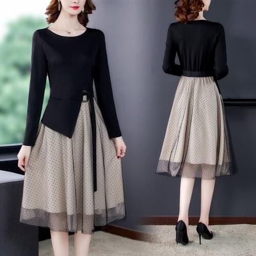 Casual 3XL Plus Size Black Dot Mesh Midi Dress 2021 Autumn Winter Vintage Long Sleeve Dress Women Elegant Bodycon Party Vestidos