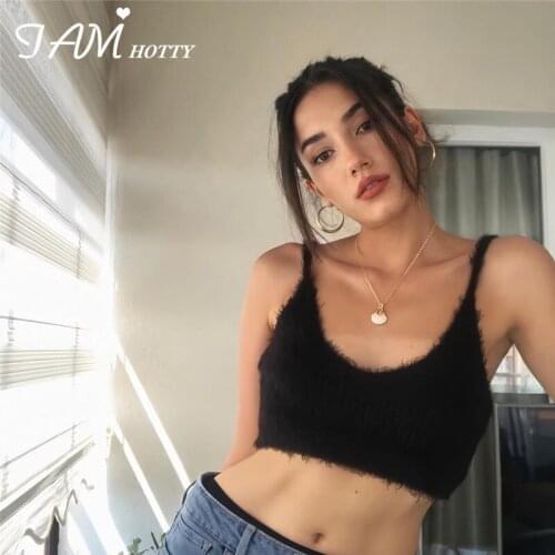 Y2k Furry Casual Vest Crop Top Women Solid Color Sports Fashion Spaghetti Strap Tank Top Korean Fashion Summer Cami 2021Iamhotty