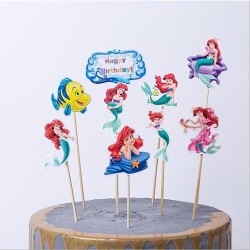 1set/lot Mermaid Theme Baby Shower Kids Favors Happy Birthday Party Supplies Cake Picks Decoration DIY Cupcake Toppers