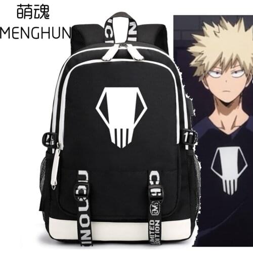 My hero academia bakugo katsuki skull concept backpack black nylon school backpack nylon high quality computer backpack