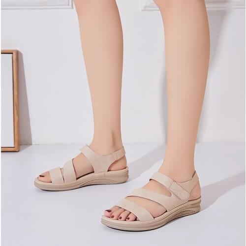 Summer comfortable soft bottom flat heel female sandals casual large size low heel non-slip lightweight beach women sandals