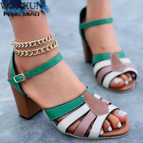 Summer Sandals Women Ankle Buckle High Heels Sexy Female Peep Toe Fashion Sandalias Mixed Color Ladies Shoes Plus Size