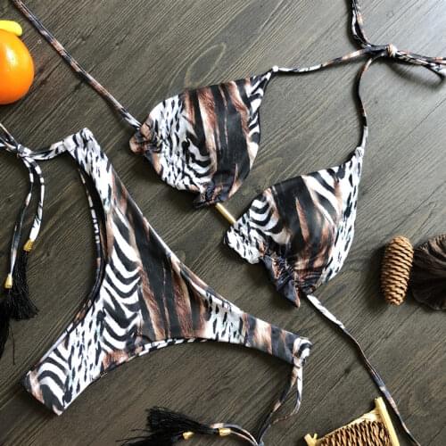 Sexy Halter Micro Bikini Leopard Print Swimsuit Women String Swimwear 2020 Beach Wear Bathing Suit Women Thong Bikini Swimsuit