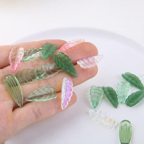 20pcs Japanese glazed crystal green leaf Earrings For Women Sweet pendant DIY handmade jewelry hairpin earrings jewelry material