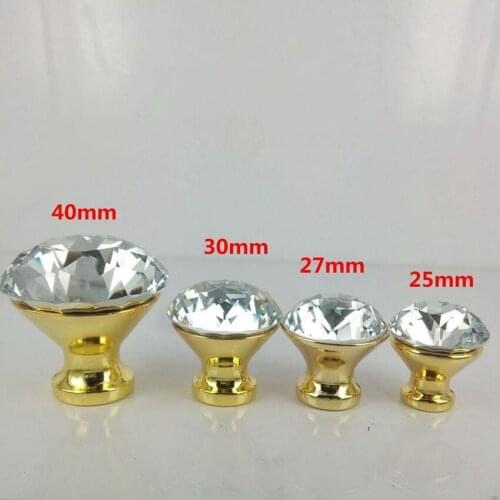 Modern fashion glass crystal furniture knobs glass diamond drawer cabinet knobs pulls silver chrome golden dresser door handles