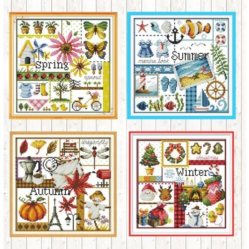 Spring Cross Stitch Sets Needlework Embroidery DMC Cotton Thread Printed Canvas 14ct 11ct Count Print Canvas DIY Handmade Crafts