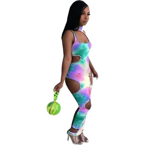 2021 Hot Recommend Style Tie Dye Off Shoulder Sleeveless High Waist Sheath Midi Dresses For Women Casual Vestidos Wholesale