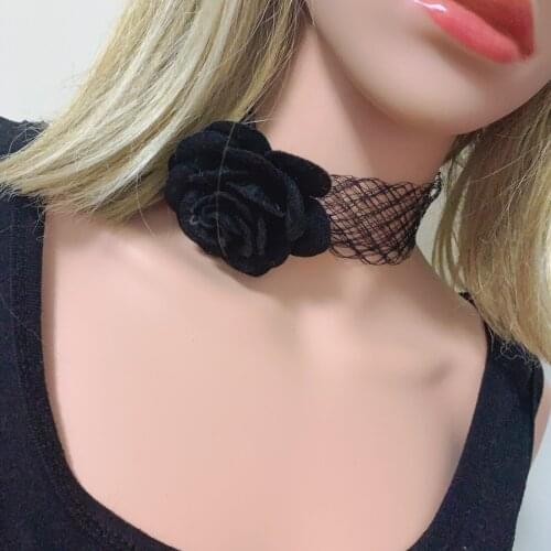 Women Lady Bridal Handmade Black Flower Netting Choker Necklace Collar Jewelry Accessories