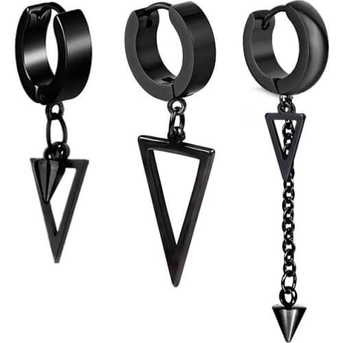 1 Piece Stainless Steel Triangle Pendant Earrings For Men Women Ear Buckle/Ear Clip Earrings Punk Hip Hop Gothic Ear Jewelry