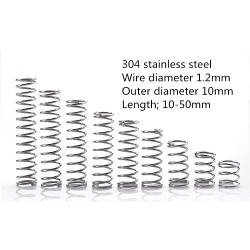 10pcs wire Dia 1.2mm OD 10mm Length 10-50mm stainless steel compression spring Y shape extension springs