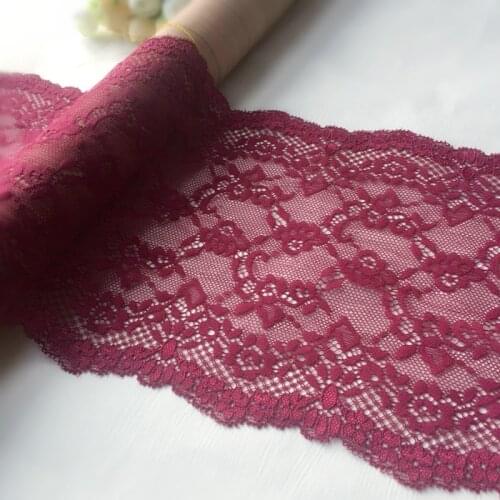 2Meters/Lot 17cm Wine Red Lace Trims Stretchy Flower Lace Ribbon Width Pretty Dark Red Elastic French Lace Trim Z1347