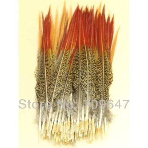 50Pcs/Lot 6-8" 15-20cm Pheasant Feathers Golden Red Tips ,Golden Pheasant Red Tip Feathers,Golden Pheasant Feathers