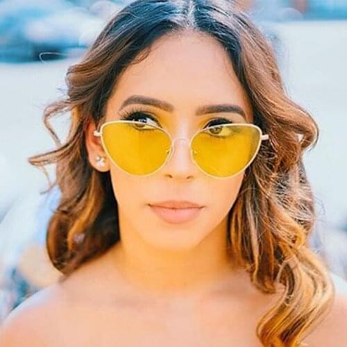 2018 Brand Designer Cat Eye Sunglasses Women Good Quality Men Woman Frame Female Vintage Yellow Sun Glasses oculos de sol